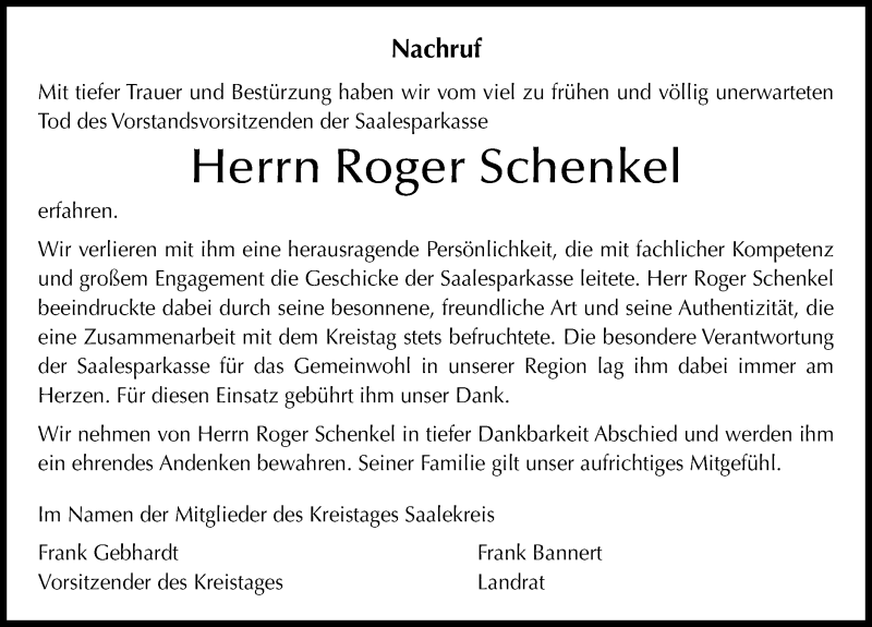  Traueranzeige für Roger Schenkel vom 13.12.2014 aus Mitteldeutsche Zeitung