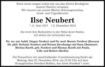 Traueranzeige von Ilse Neubert von Mitteldeutsche Zeitung Dessau-Roßlau