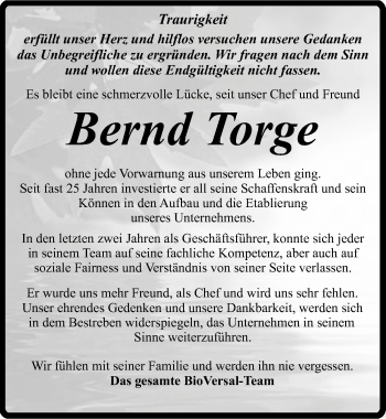 Traueranzeige von Bernd Torge von Mitteldeutsche Zeitung Halle/Saalkreis