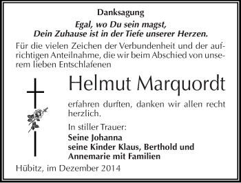 Traueranzeige von Helmut Marquordt von Mitteldeutsche Zeitung Mansfelder Land