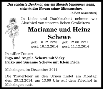 Traueranzeige von Marianne Schewe von Mitteldeutsche Zeitung Aschersleben