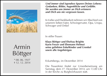 Traueranzeige von Armin Böttger von Mitteldeutsche Zeitung Naumburg/Nebra