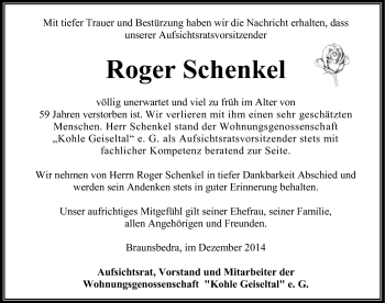 Traueranzeige von Roger Schenkel von Mitteldeutsche Zeitung