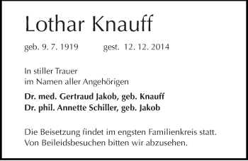 Traueranzeige von Lothar Knauff von Mitteldeutsche Zeitung