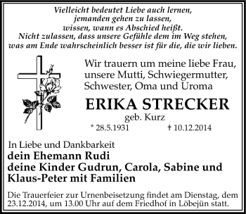 Traueranzeige von Erika Strecker von Mitteldeutsche Zeitung Halle/Saalkreis