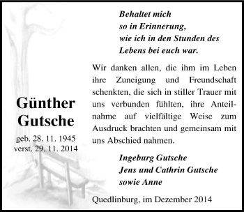 Traueranzeige von Günther Gutsche von Mitteldeutsche Zeitung Quedlinburg