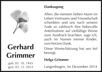 Traueranzeige von Gerhard Grimmer von Mitteldeutsche Zeitung Halle/Saalkreis
