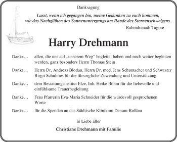 Traueranzeige von Harry Drehmann von WVG - Wochenspiegel Dessau / Köthen