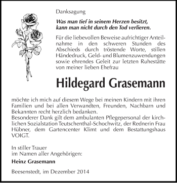 Traueranzeige von Hildegard Grasemann von Mitteldeutsche Zeitung Halle/Saalkreis