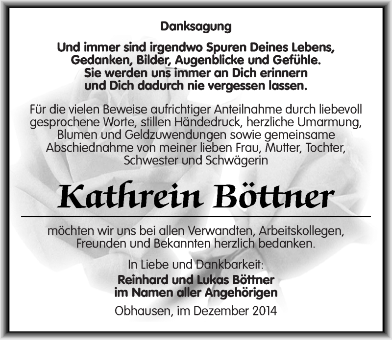  Traueranzeige für Kathrein Böttner vom 31.12.2014 aus Mitteldeutsche Zeitung Merseburg/Querfurt