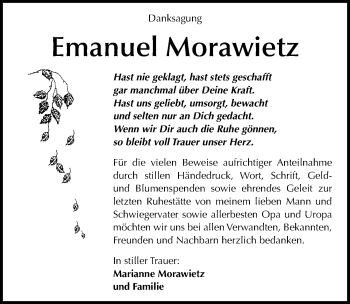 Traueranzeige von Emanuel Morawietz von Mitteldeutsche Zeitung Köthen