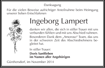 Traueranzeige von Ingeborg  Lampert von Mitteldeutsche Zeitung Merseburg/Querfurt
