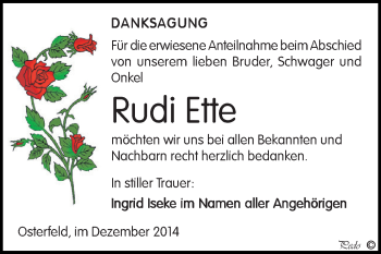 Traueranzeige von Rudi Ette von Super Sonntag Zeitz