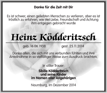 Traueranzeige von Heinz Ködderitzsch von Mitteldeutsche Zeitung Naumburg/Nebra