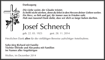 Traueranzeige von Josef Schnerch von Mitteldeutsche Zeitung Bitterfeld