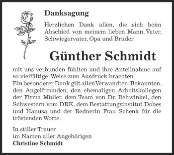 Traueranzeige von Günther Schmidt von Super Sonntag Bernburg