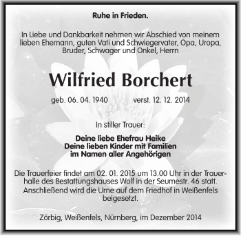 Traueranzeige von Wilfried Borchert von Mitteldeutsche Zeitung Bitterfeld