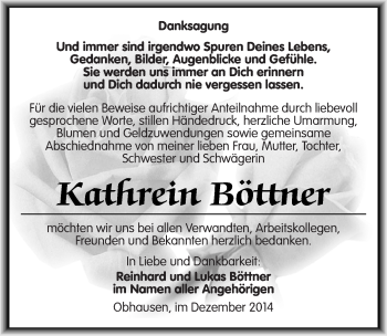 Traueranzeige von Kathrein Böttner von Mitteldeutsche Zeitung Merseburg/Querfurt