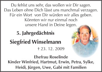 Traueranzeige von Siegfried Winselmann von Mitteldeutsche Zeitung Bernburg