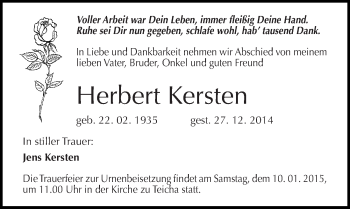 Traueranzeige von Herbert Kersten von Mitteldeutsche Zeitung Halle/Saalkreis