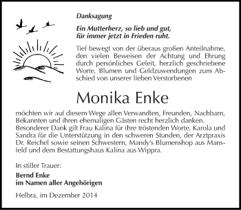 Traueranzeige von Monika Enke von Mitteldeutsche Zeitung Mansfelder Land