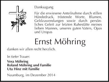 Traueranzeige von Ernst Möhring von Mitteldeutsche Zeitung Naumburg/Nebra