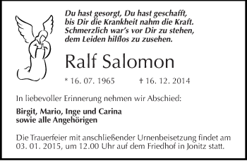 Traueranzeige von Ralf Salomon von Mitteldeutsche Zeitung Dessau-Roßlau
