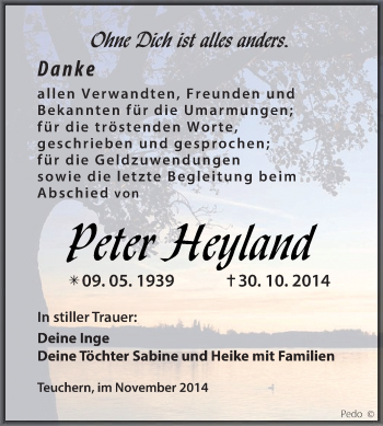 Traueranzeige von Peter Heyland von WVG - Wochenspiegel NMB / WSF / ZTZ