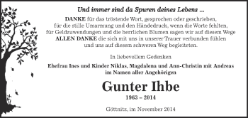 Traueranzeige von Gunter Ihbe von WVG - Wochenspiegel Bitterfeld