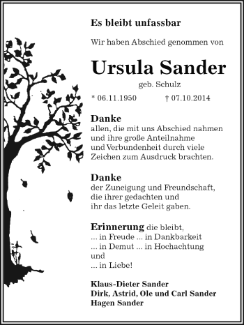 Traueranzeige von Ursula Sander von WVG - Wochenspiegel Dessau / Köthen