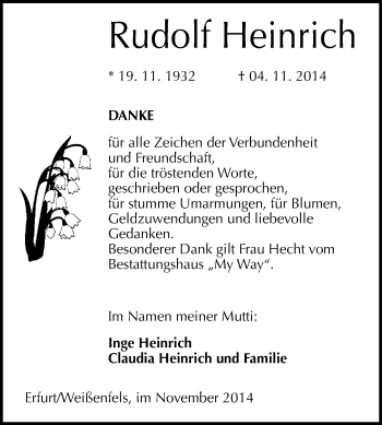 Traueranzeige von Rudolf Heinrich von WVG - Wochenspiegel NMB / WSF / ZTZ