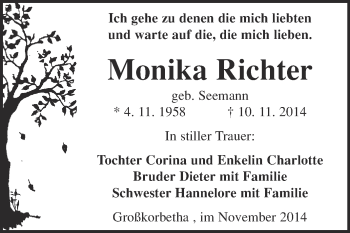 Traueranzeige von Monika Richter von WVG - Wochenspiegel NMB / WSF / ZTZ