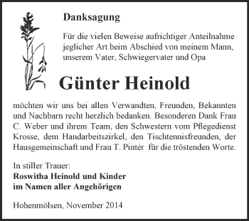 Traueranzeige von Günter Heinold von WVG - Wochenspiegel NMB / WSF / ZTZ