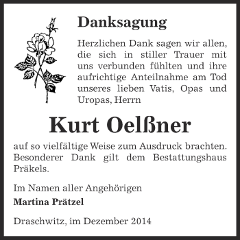 Traueranzeige von Kurt Oelßner von Super Sonntag Zeitz