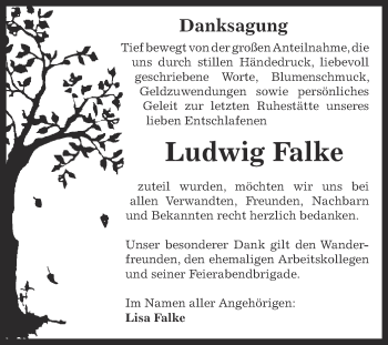 Traueranzeige von Ludwig Falke von Super Sonntag Aschersleben
