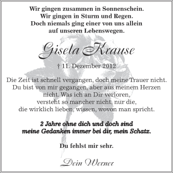 Traueranzeige von Gisela Krause von Super Sonntag Aschersleben