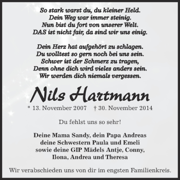 Traueranzeige von Nils Hartmann von Super Sonntag Bernburg