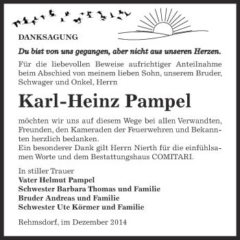 Traueranzeige von Karl-Heinz Pampel von Super Sonntag Zeitz