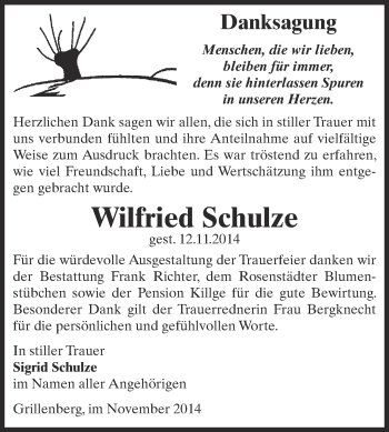 Traueranzeige von Wilfried Schulze von Super Sonntag SGH Mansf. Land