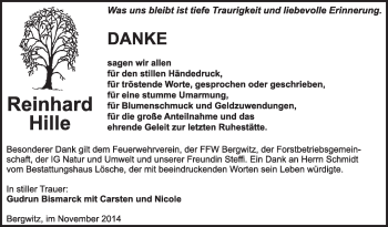 Traueranzeige von Reinhard Hille von WVG - Wochenspiegel Wittenberg