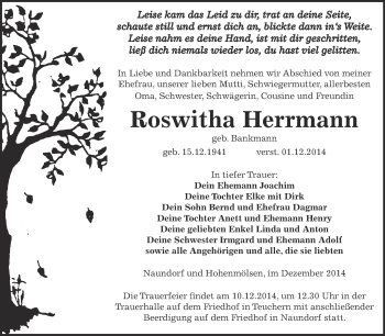 Traueranzeige von Roswitha Herrmann von Super Sonntag Zeitz
