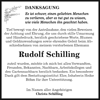 Traueranzeige von Rudolf Schilling von WVG - Wochenspiegel Dessau / Köthen