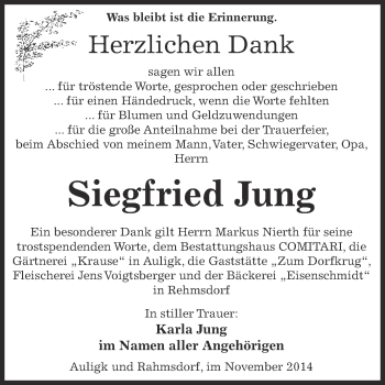 Traueranzeige von Siegfried Jung von Super Sonntag Zeitz