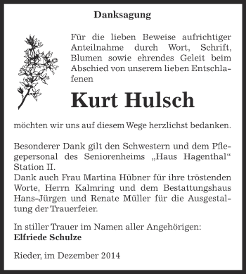 Traueranzeige von Kurt Hulsch von Super Sonntag Aschersleben