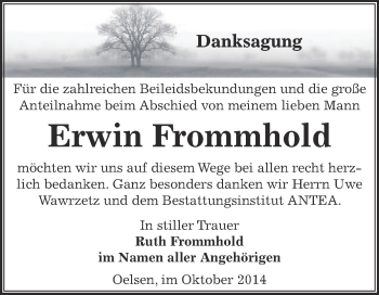 Traueranzeige von Erwin Frommhold von Super Sonntag Zeitz