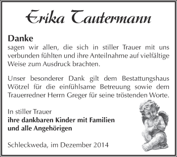 Traueranzeige von Erika Tautermann von Super Sonntag Zeitz