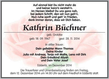 Traueranzeige von Kathrin Büchner von WVG - Wochenspiegel Dessau / Köthen
