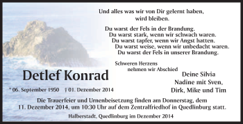 Traueranzeige von Detlef Konrad von WVG - Wochenspiegel Quedlinburg