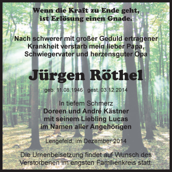 Traueranzeige von Jürgen Röthel von Super Sonntag SGH Mansf. Land