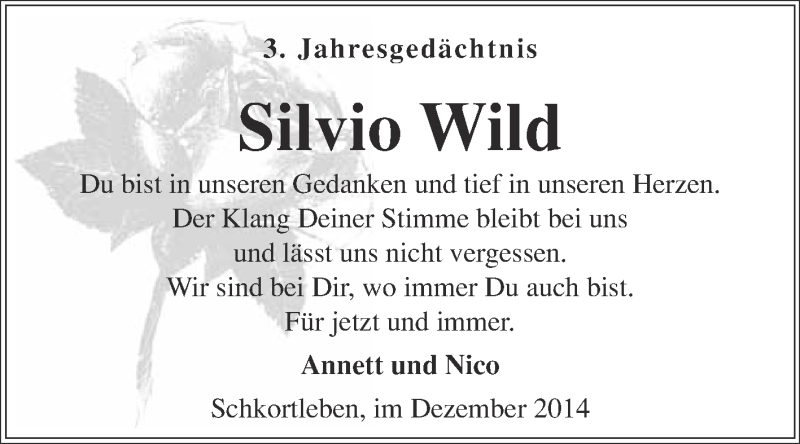  Traueranzeige für Silvio Wild vom 14.12.2014 aus Super Sonntag Merseburg